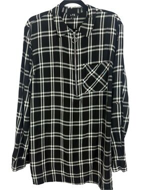 Long Tall Sally Black & White Plaid O-Ring Zip Tunic Top Viscose Size 14 / XL